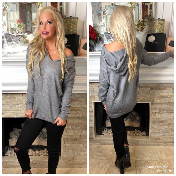 ❤️LAST 1! So Soft Destroyed Gray Hoodie Sweater! - Picture 2 of 4